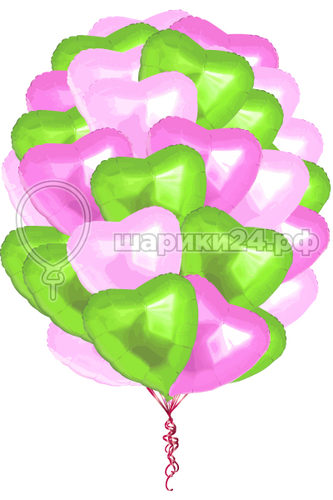 Сердца фольгированные розово-салатовые
